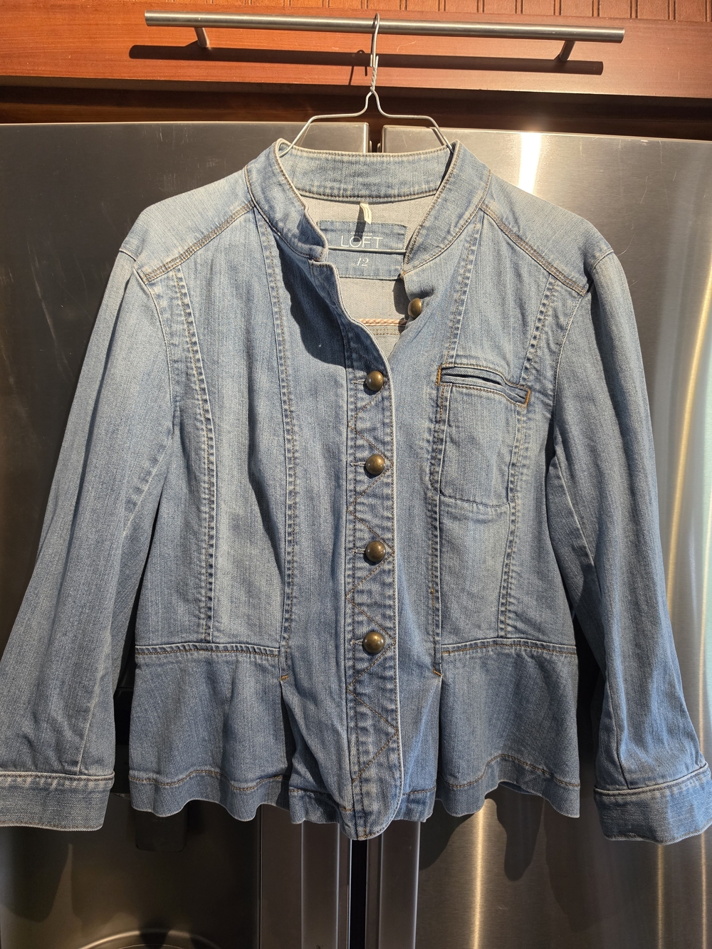 LOFT Light Blue Denim Jean Jacket with Brass Buttons